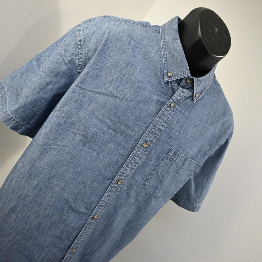 Banana Republic Button Up Mens‎ XXL Slim Fit Blue Chambray Short Sleeve Shirt